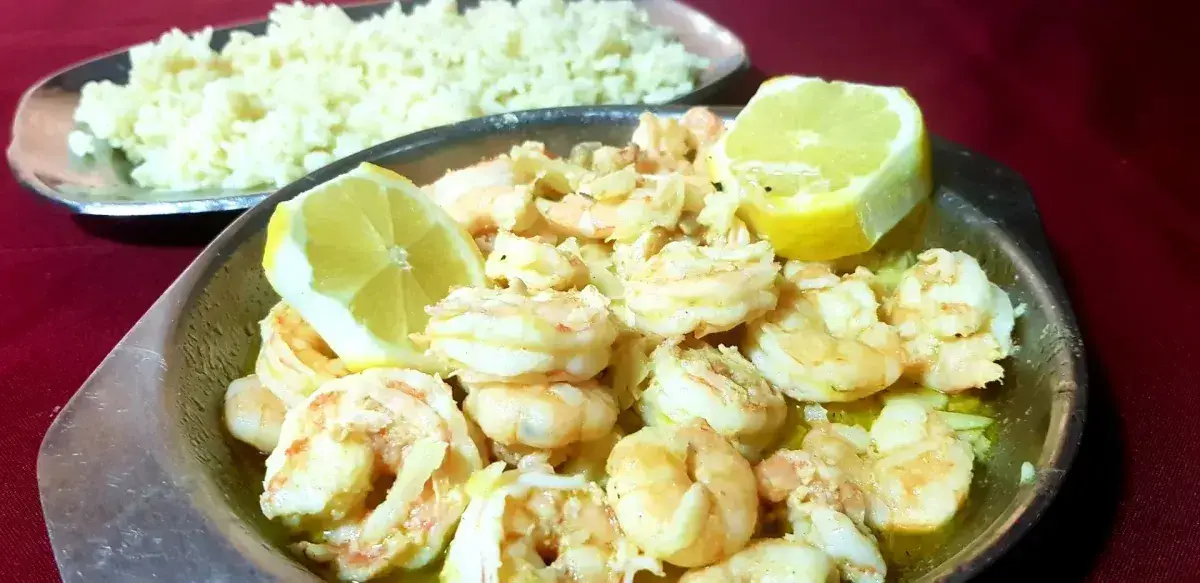 Gambas à La Guillo com arroz