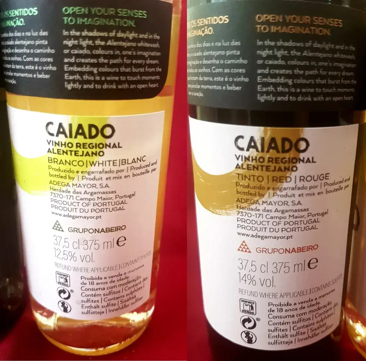 1/2 botella de vino tinto o blanco "Caiado"